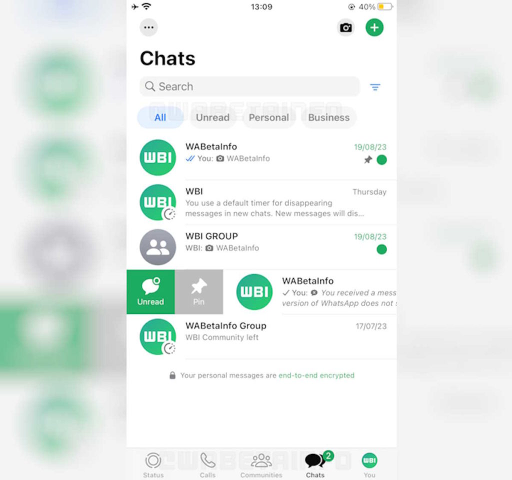 Interface méta WhatsApp iPhone iOS