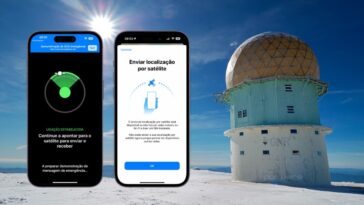 Ilustração SOS Emergência via Satélite da Apple que terá serviços SpaceX para a Globalstar