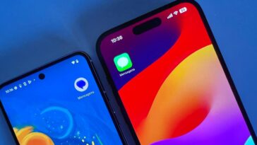 Ilustração do serviço Mensagens da Apple versus RCS da Google que a Samsung também usa no Android
