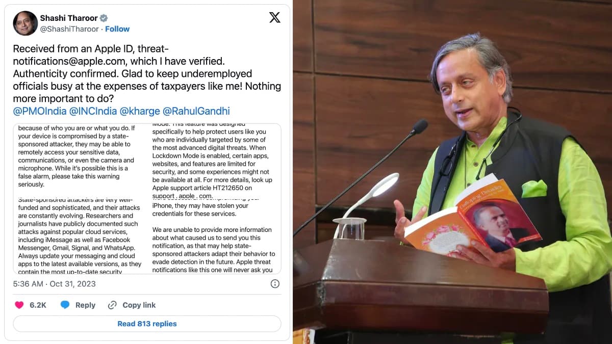 Imagem do aviso de pirataria informática ao iPhone do líder do principal partido da oposição da Índia