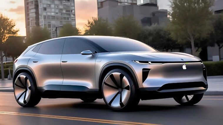 Bloomberg : Apple prévoit de lancer sa propre voiture électrique en 2028 1 Ilustração criada por IA do carro elétrico da Apple, vulgo, Projeto Titan