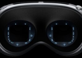 Ilustração dos Apple Vision Pro com o sistema de segurança Optic ID