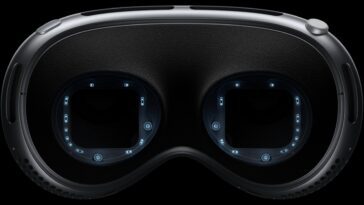 Ilustração dos Apple Vision Pro com o sistema de segurança Optic ID