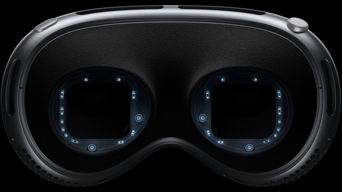 Ilustração dos Apple Vision Pro com o sistema de segurança Optic ID