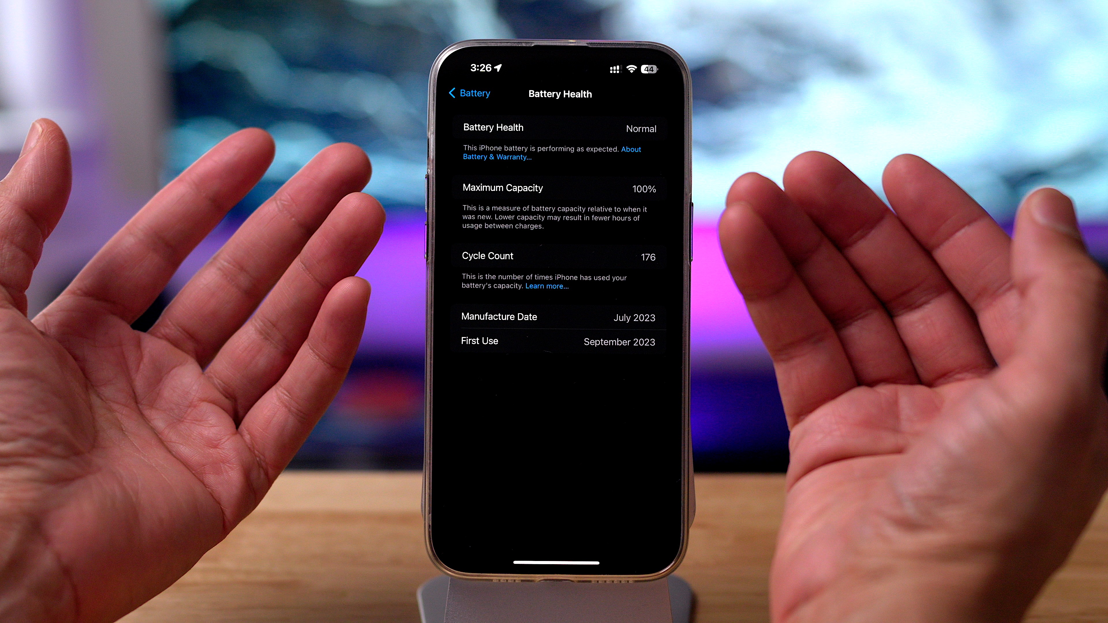 La page État de la batterie dans les paramètres iOS dans iOS 17.4