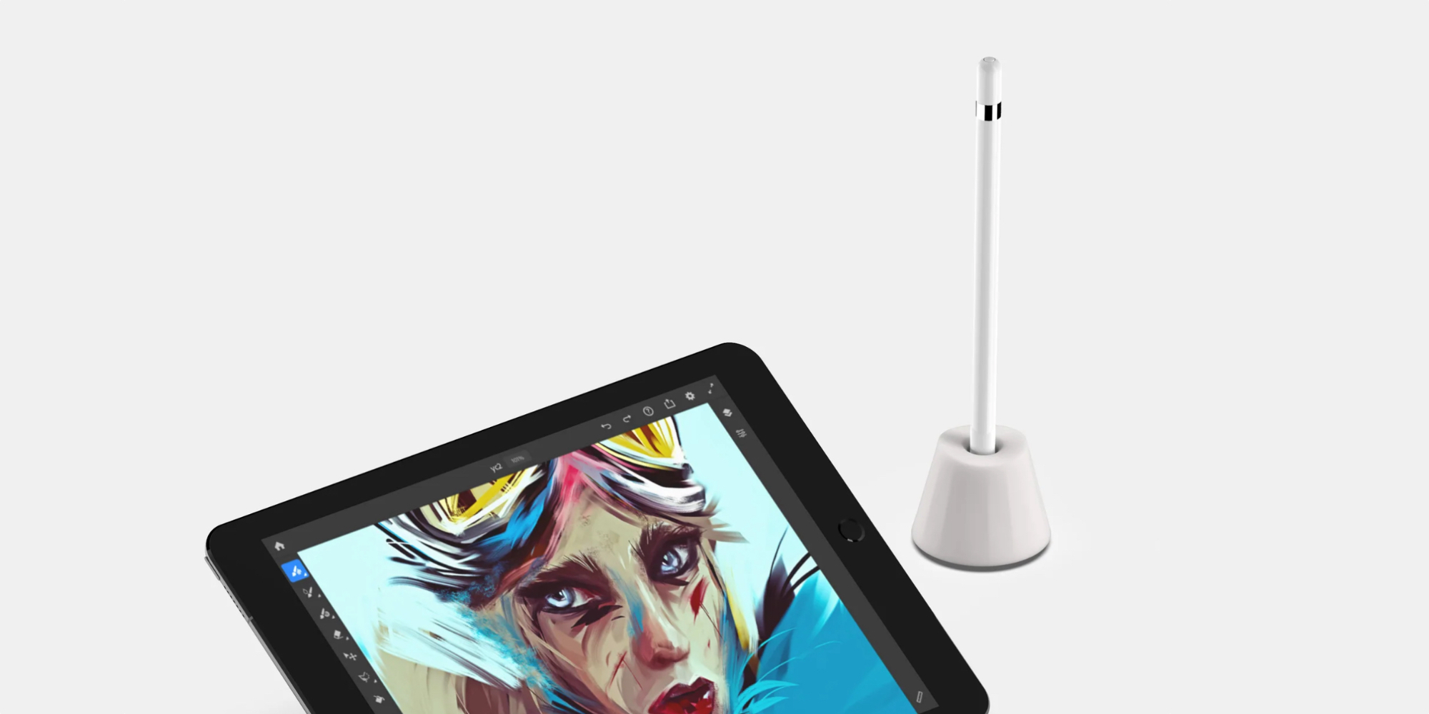Support en silicone Apple Pencil à côté d’un iPad