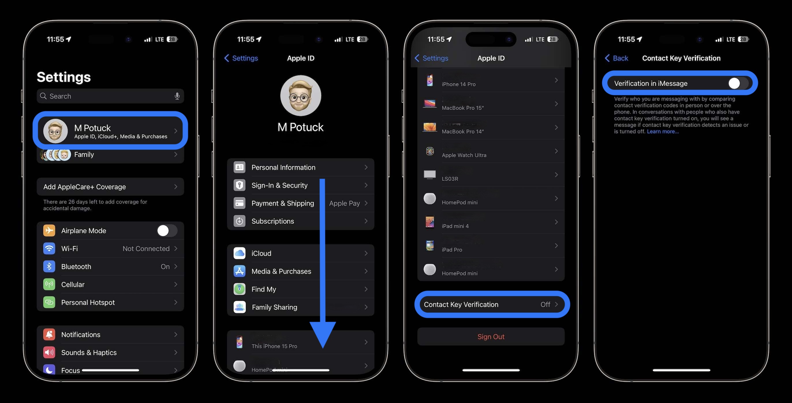 Comment attraper les usurpateurs d'identité iMessage avec la vérification des clés de contact 2 activer la vérification de la clé de contact 1