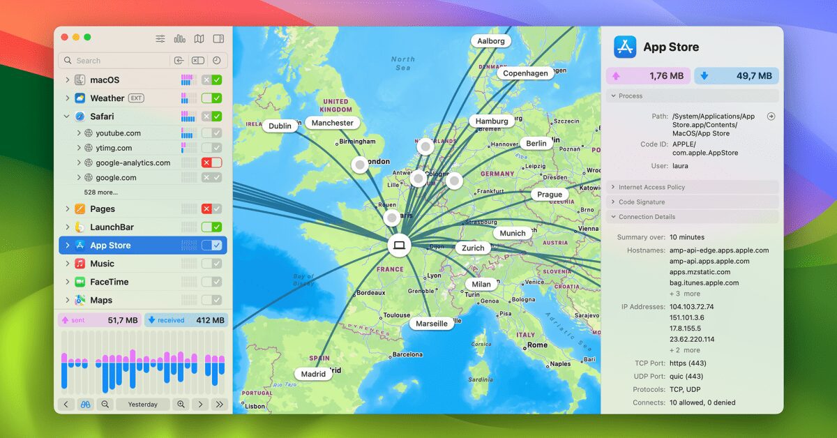 La visualisation Little Snitch facilite la surveillance du trafic réseau Mac