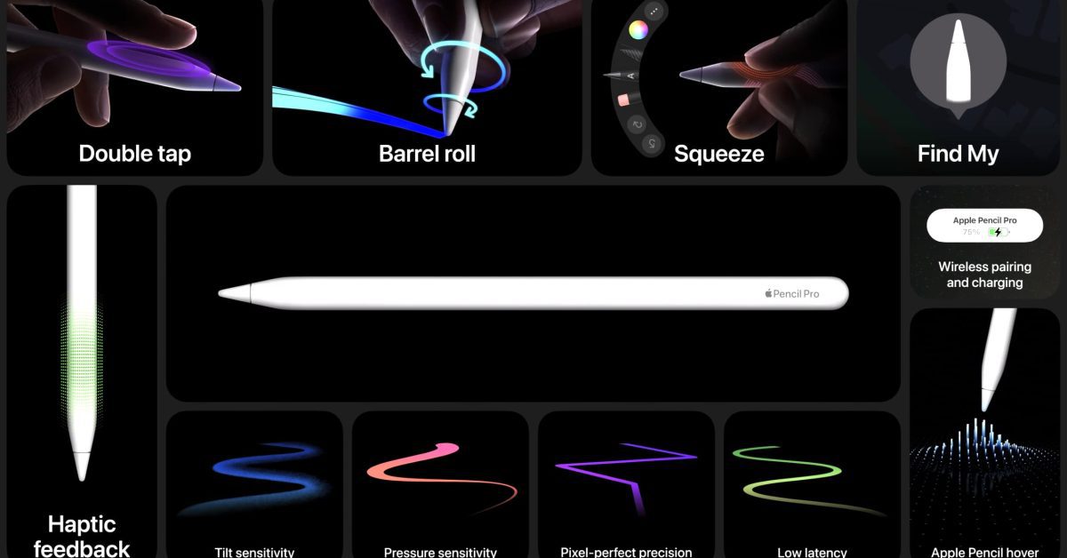 Lancement d'Apple Pencil Pro, avec des pointes échangeables, une gomme, un geste de pression et la prise en charge de FindMy