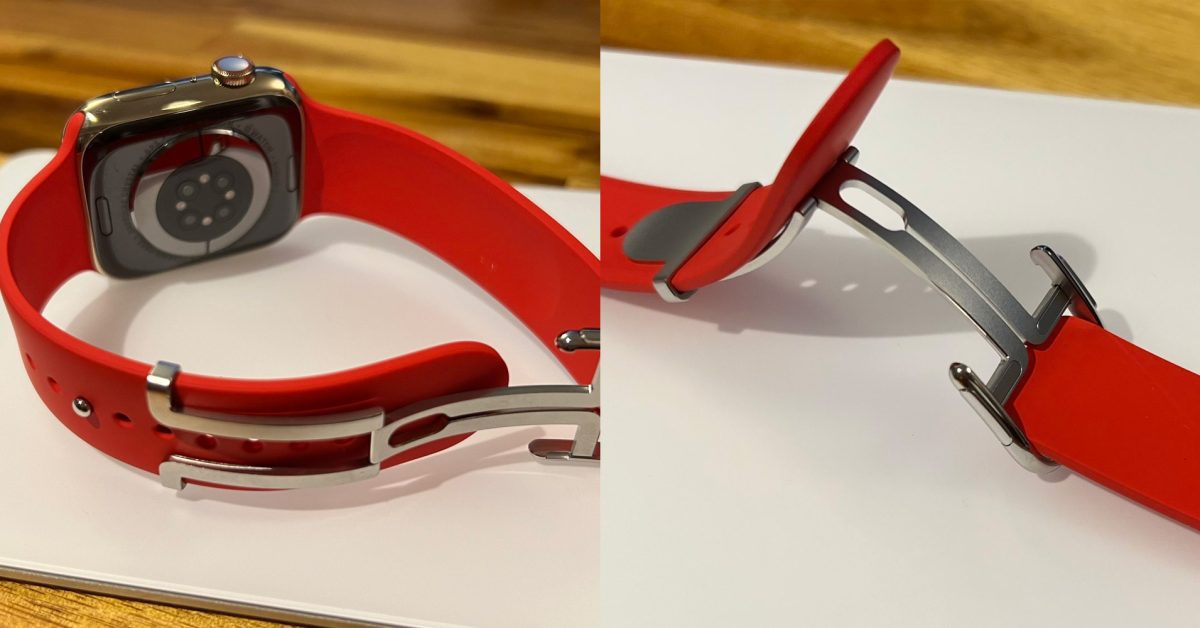 Voici un aperçu d'un bracelet en silicone Apple Watch inédit avec une boucle en métal