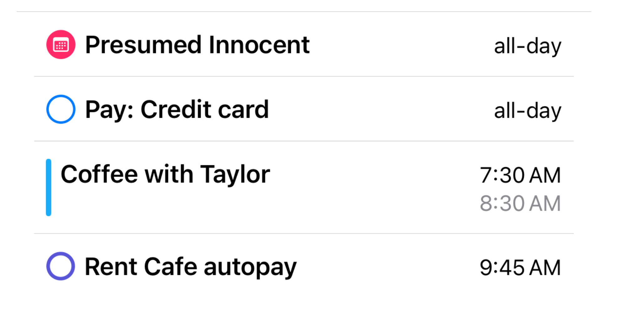 Liste du calendrier iOS 18