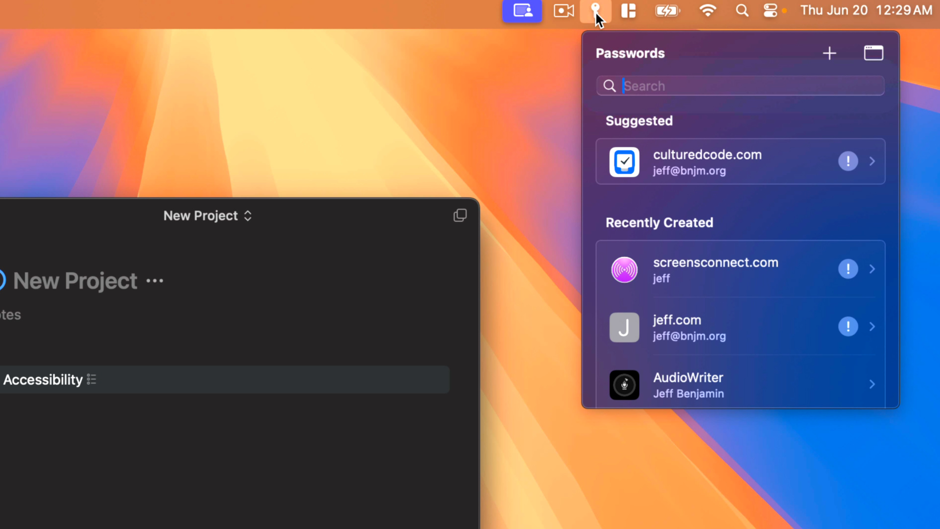 Application macOS Sequoia Passwords dans la barre de menus