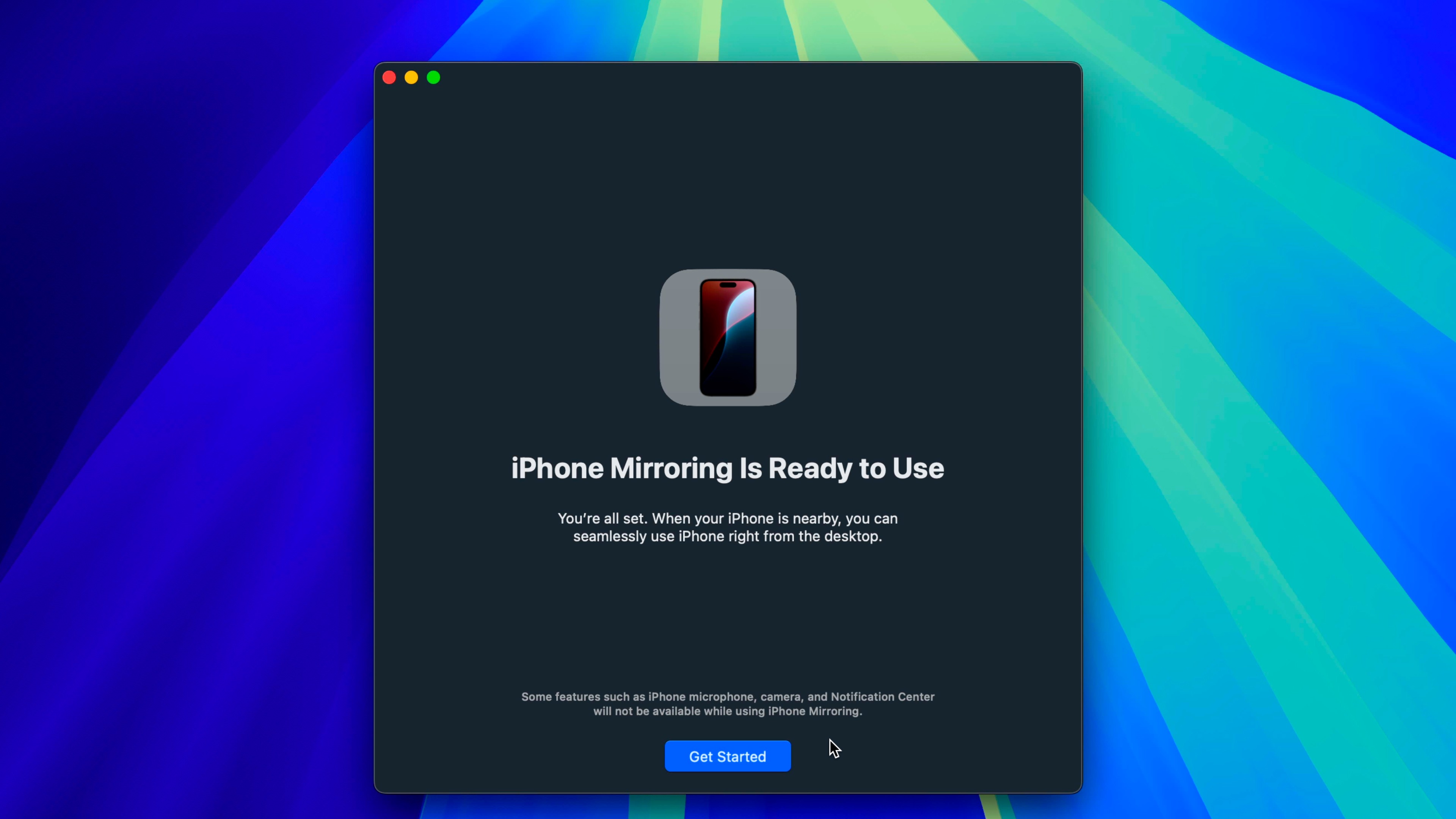 iPhone Mirroring est prêt à utiliser l'écran de démarrage de macOS Sequoia