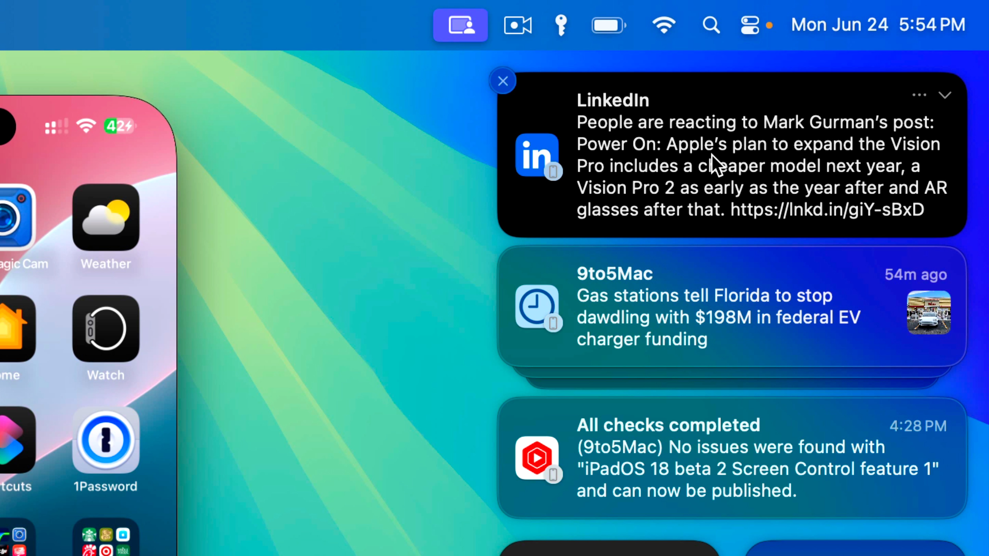 Notifications pour la mise en miroir de l'iPhone