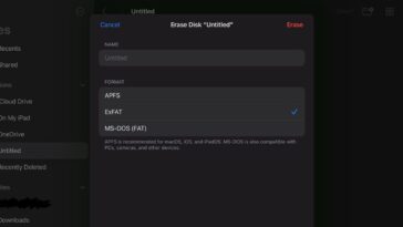 iPadOS 18 vous permet de formater des disques externes sur un iPad ;  trois options proposées