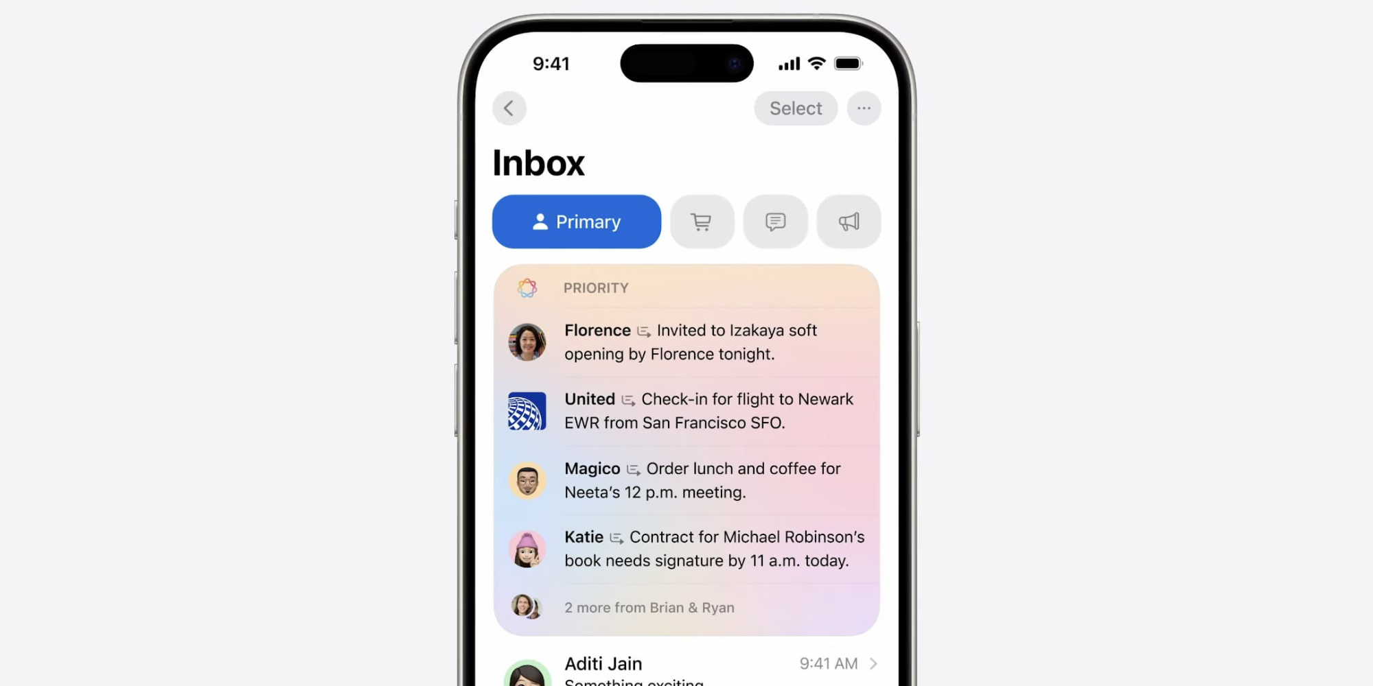 Catégories de courrier iOS 18