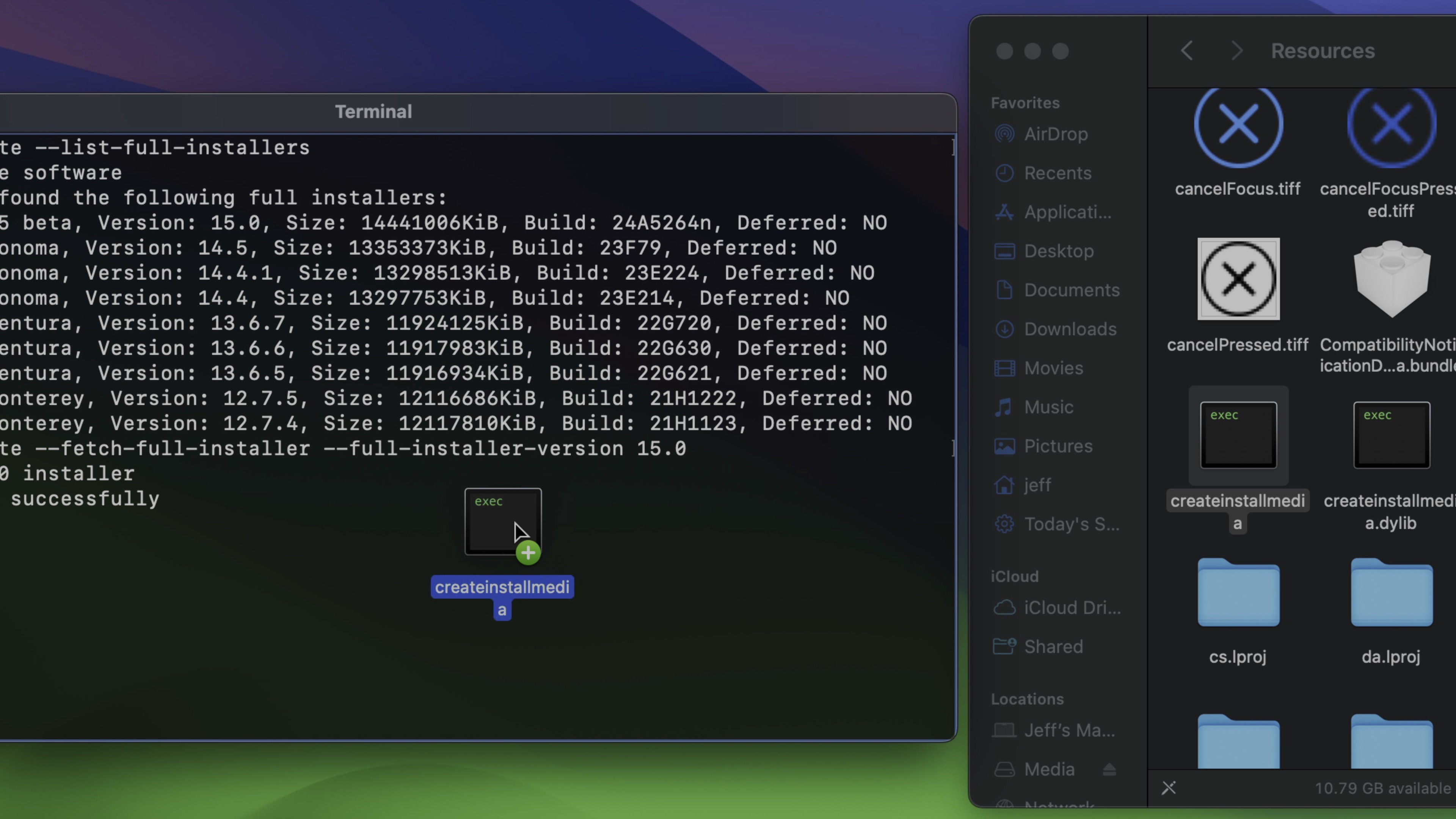 glisser-déposer createinstallmedia macOS Sequoia dans le terminal