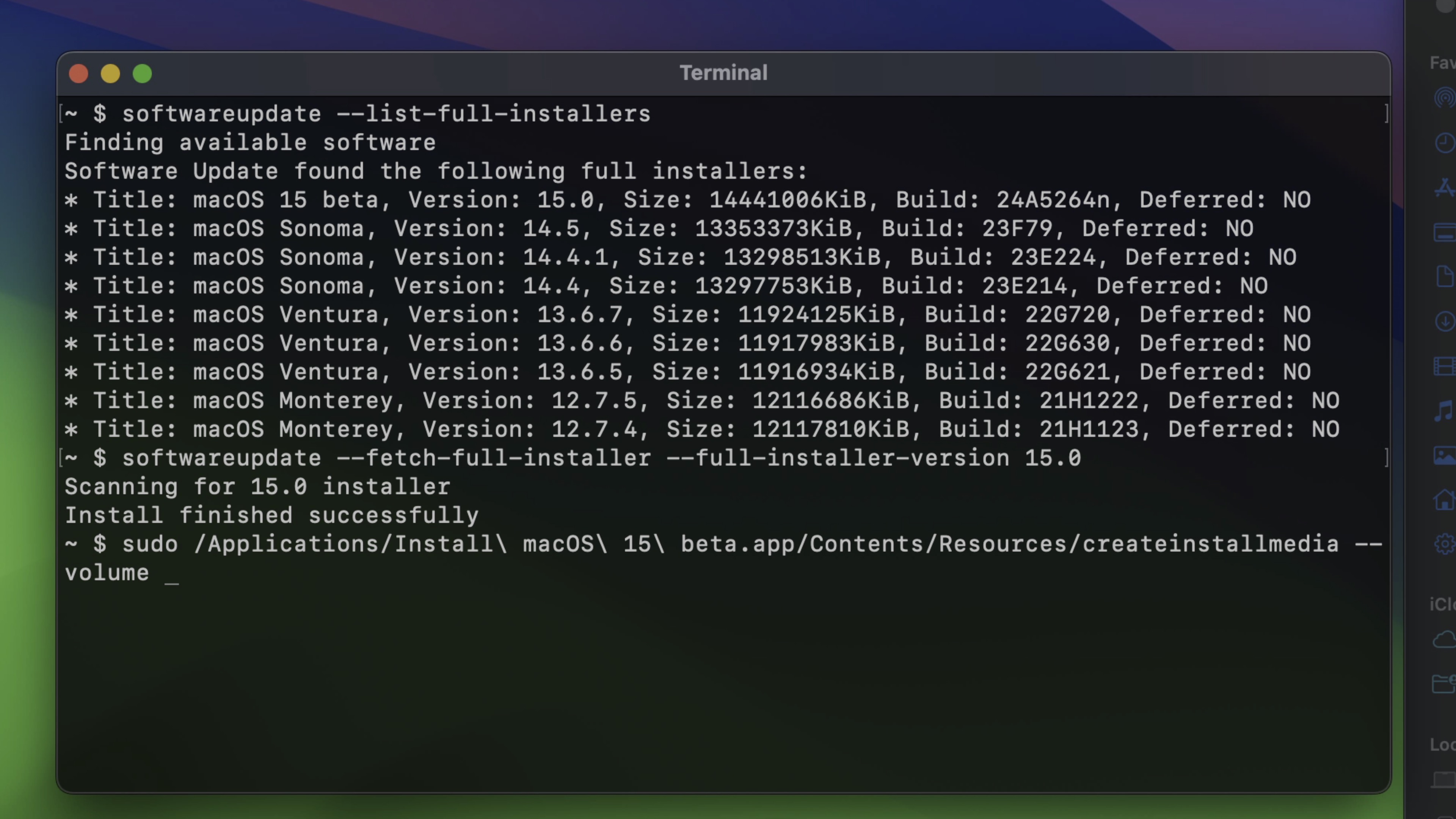   créerinstallermedia macOS Sequoia
