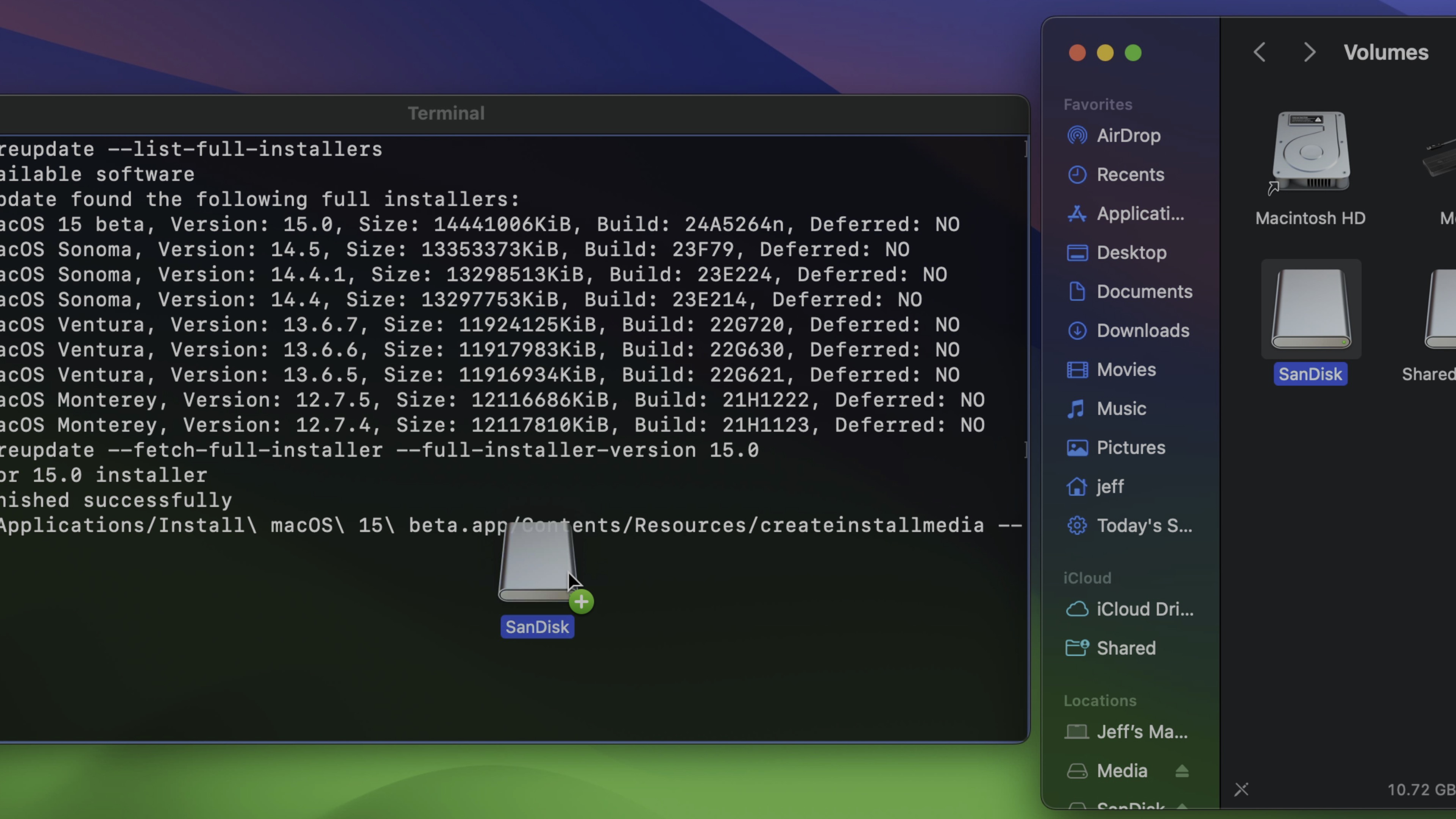 Disque d'installation USB macOS Sequoia - Glisser-déposer le volume USB Créer un support d'installation