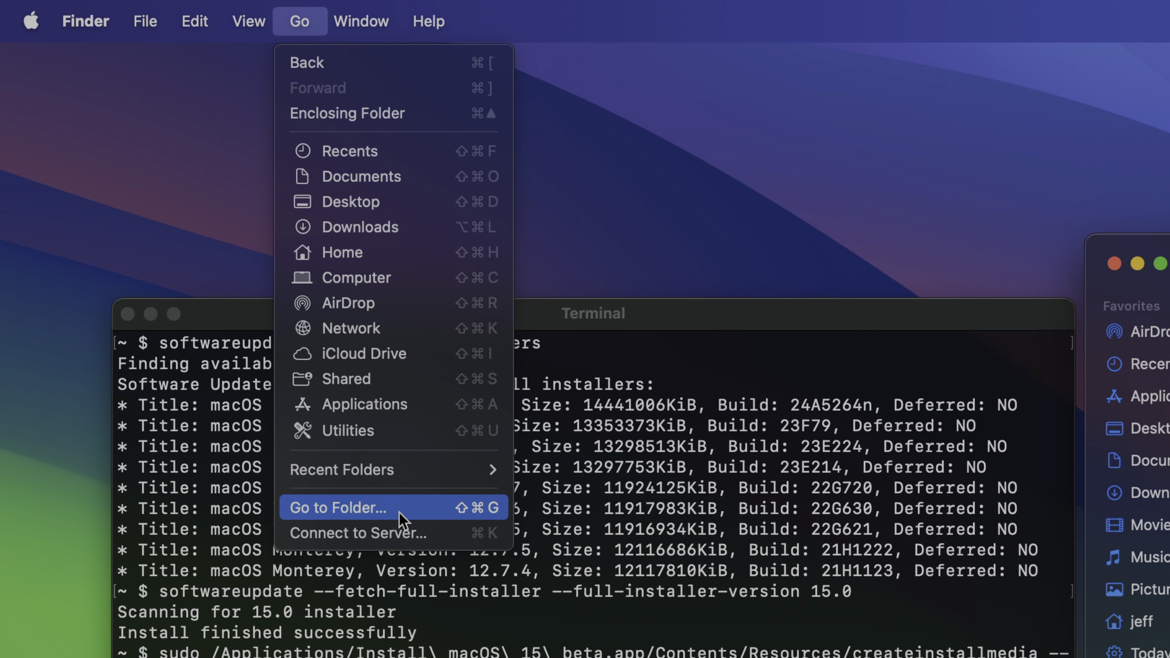 Disque d'installation USB de macOS Sequoia - Accéder au dossier