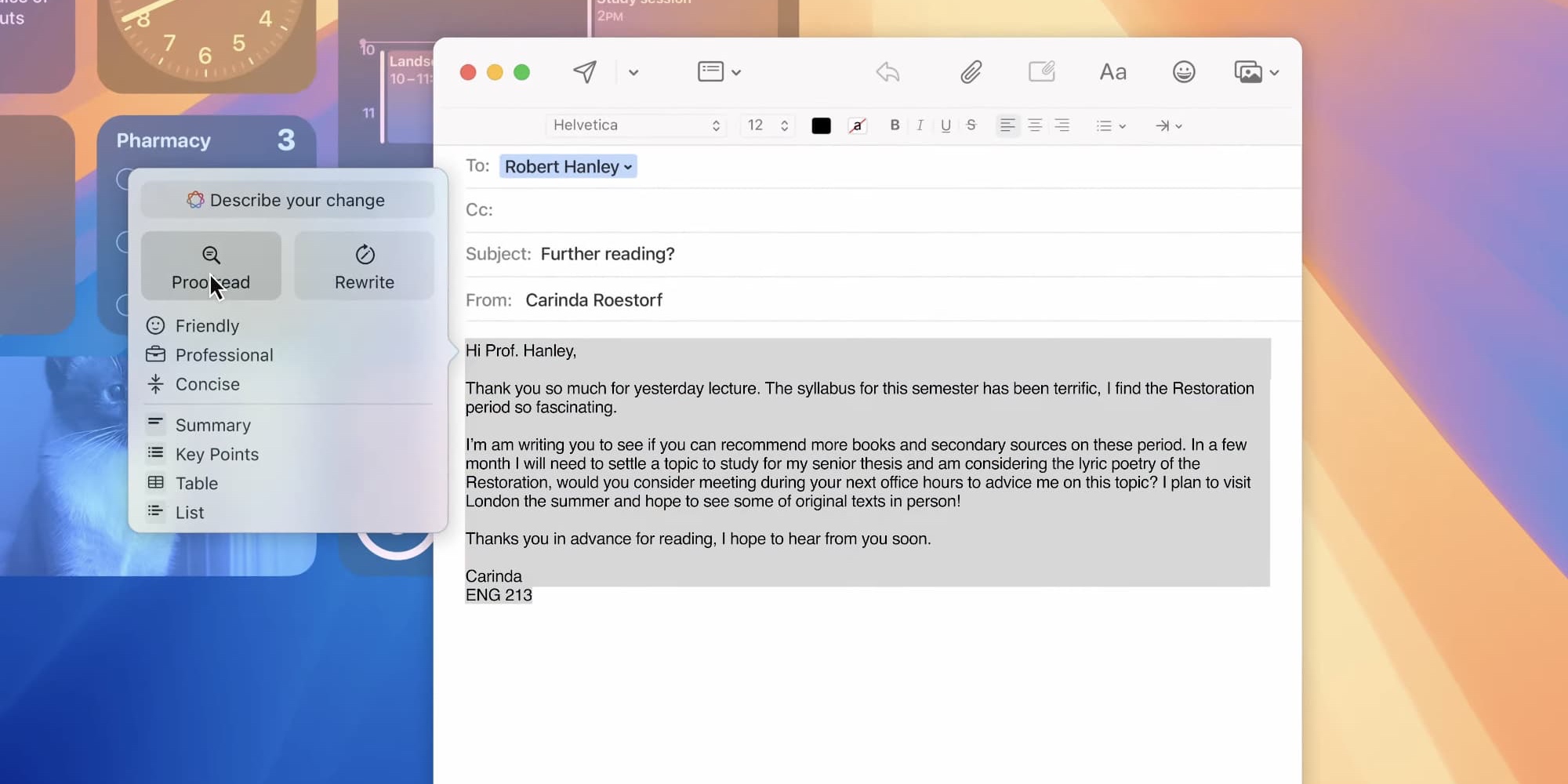 Relecture de texte avec l'outil d'écriture Apple Intelligence
