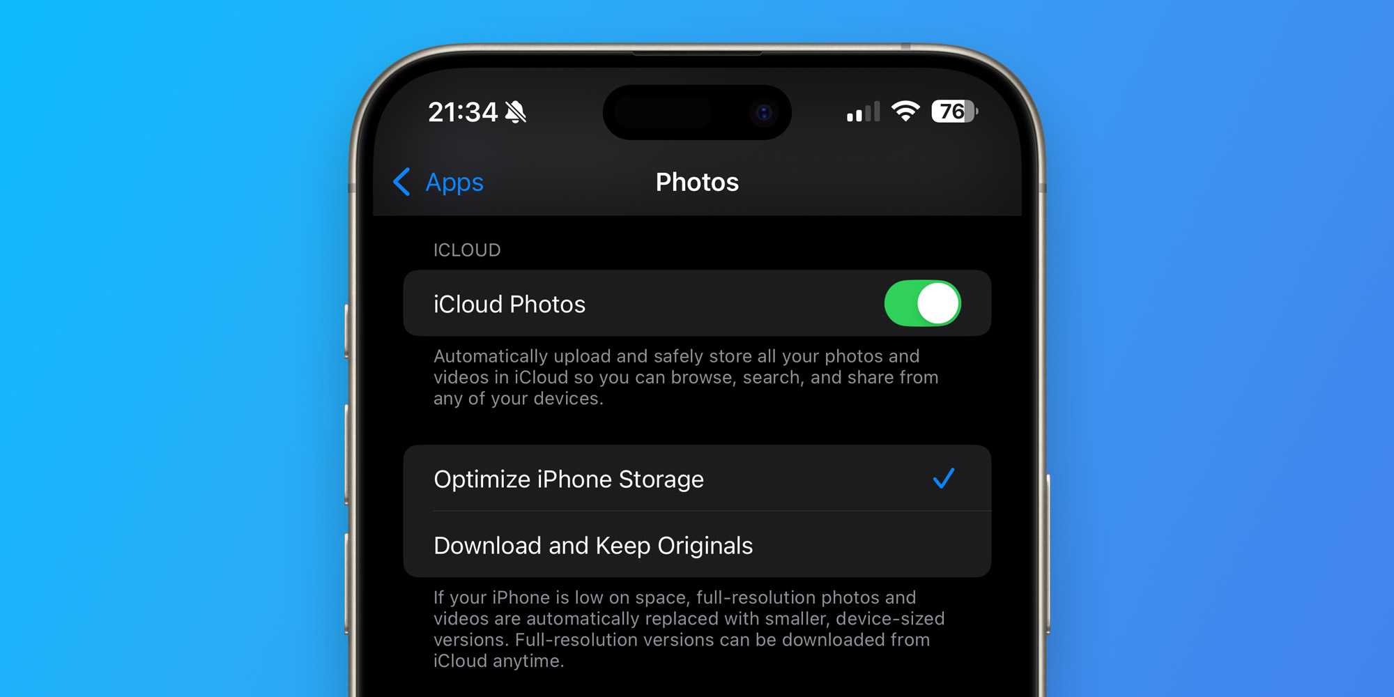 iMessage a besoin d'une option « Optimiser le stockage » pour supprimer le cache de l'appareil 2 Paramètres de stockage de photos iCloud