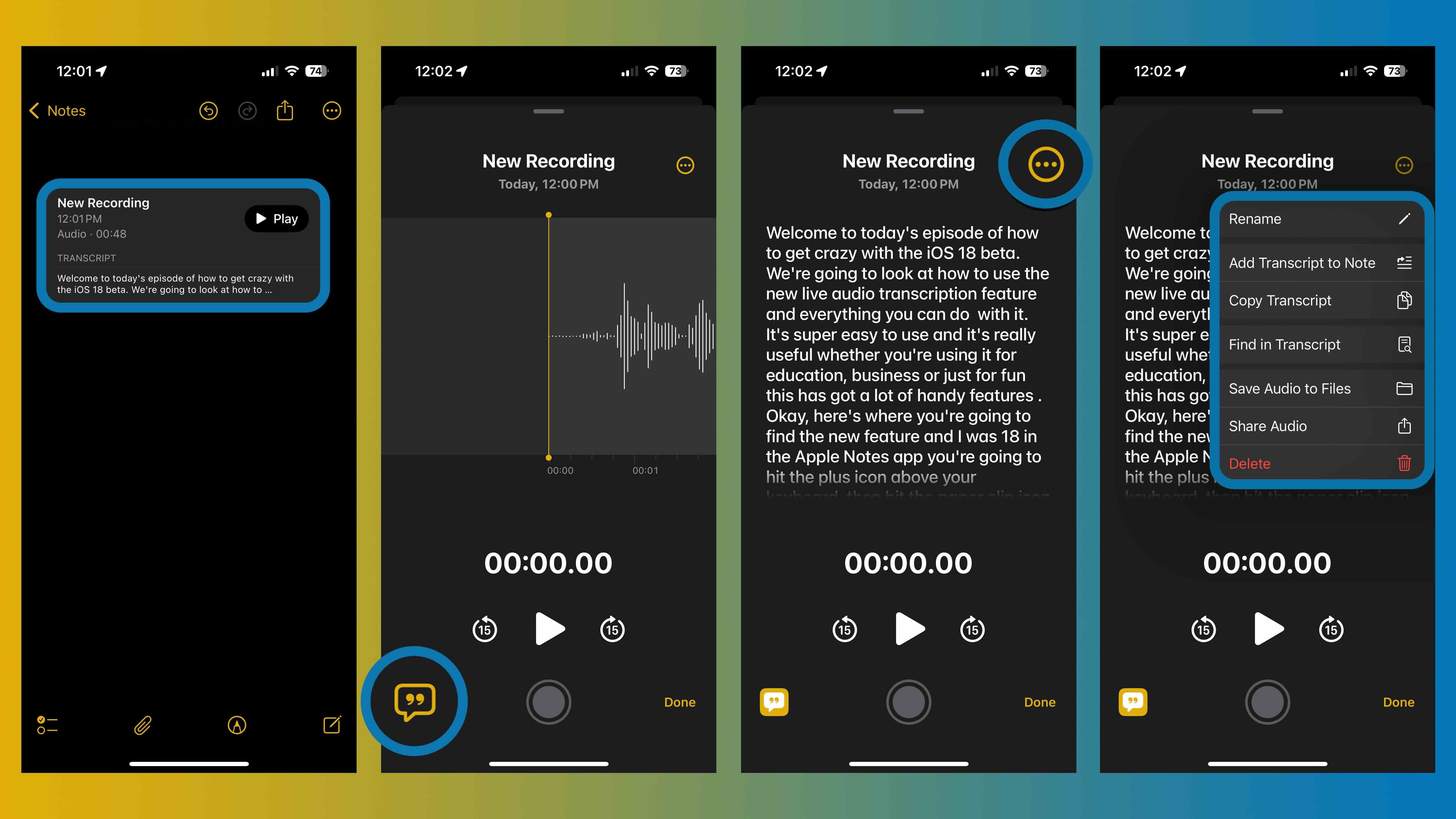 Transcription audio d'Apple Notes iOS 18 3