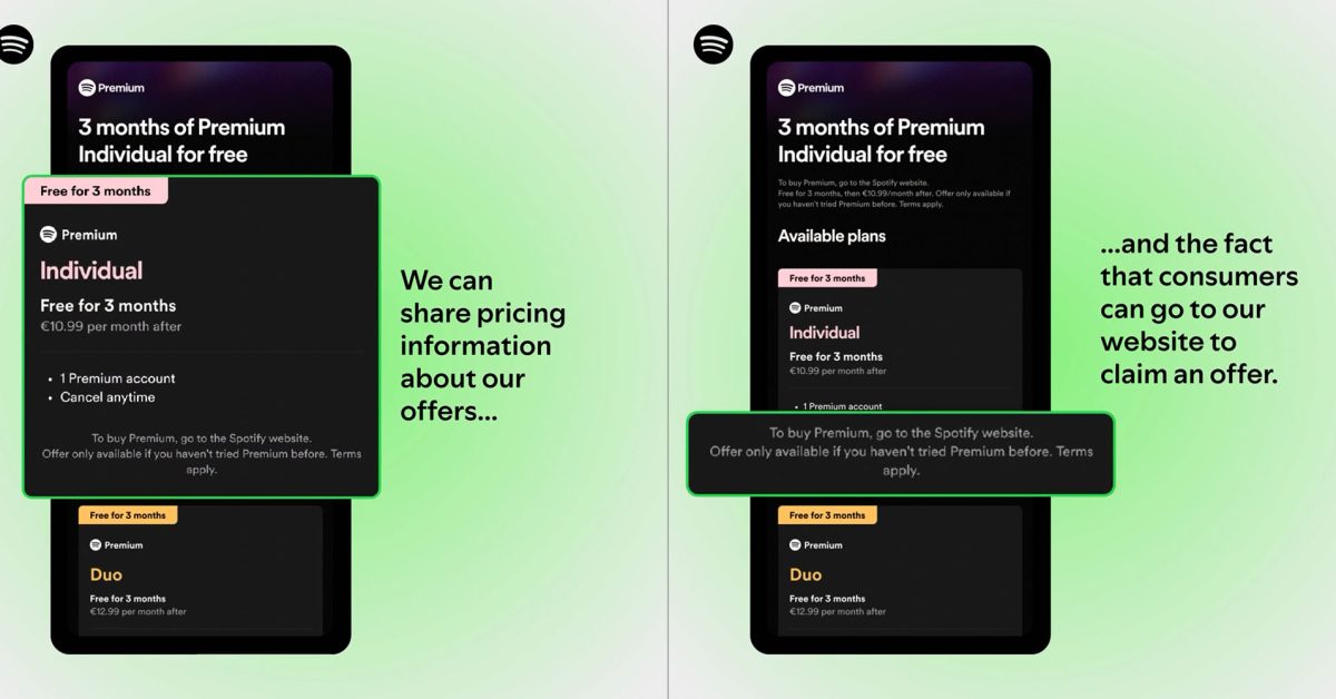 Apple fait volte-face : Spotify peut désormais afficher ses tarifs et diriger les utilisateurs vers son site Web 28 Apple fait volte-face : Spotify peut désormais afficher ses tarifs et diriger les utilisateurs vers son site Web