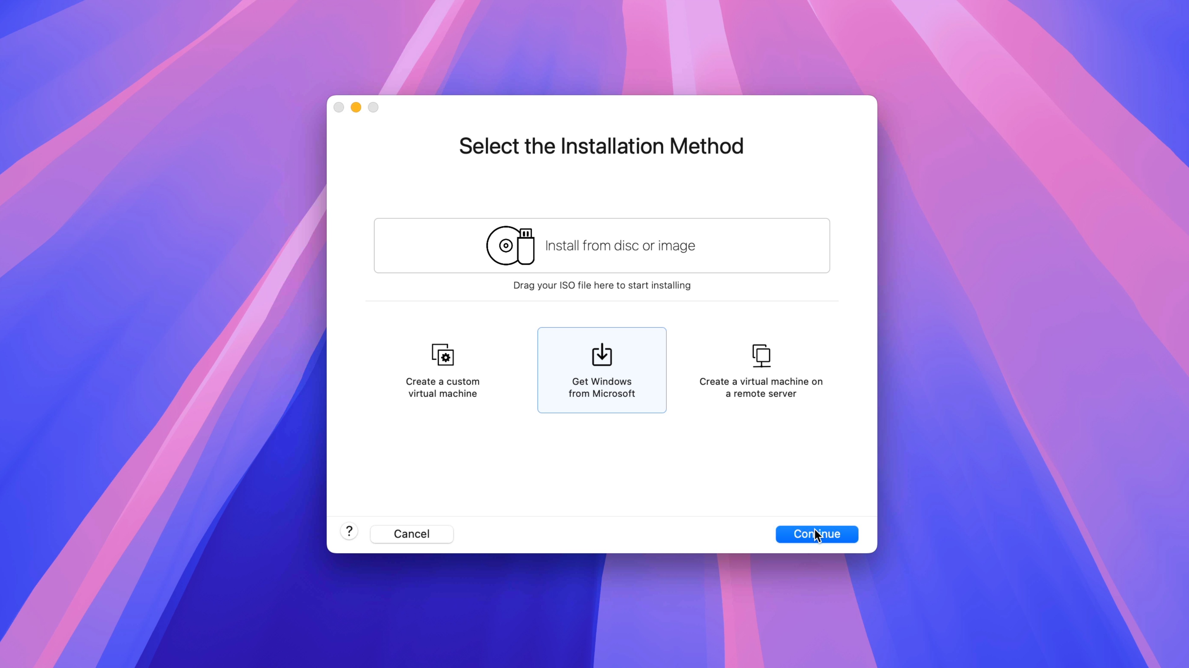 VMware Fusion Pro – Sélectionnez la méthode d’installation
