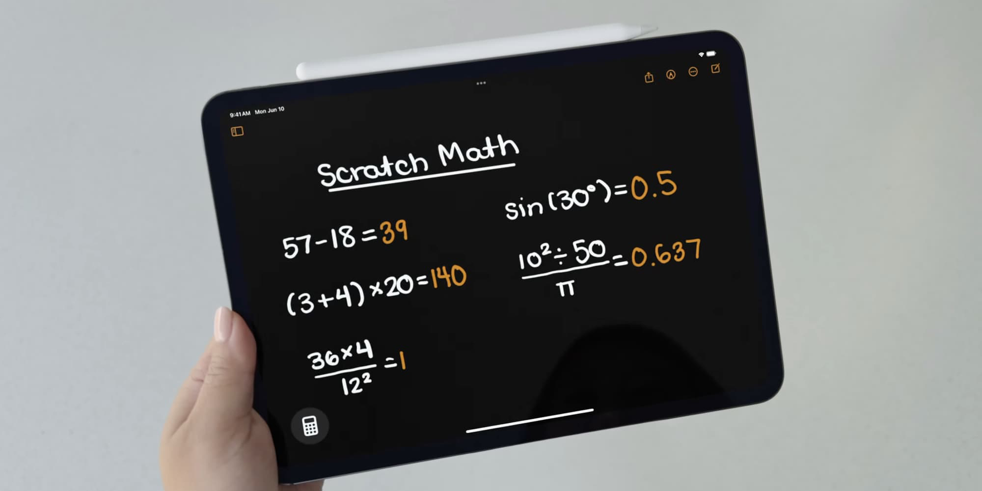 Application de calcul pour iPad Notes Mathématiques