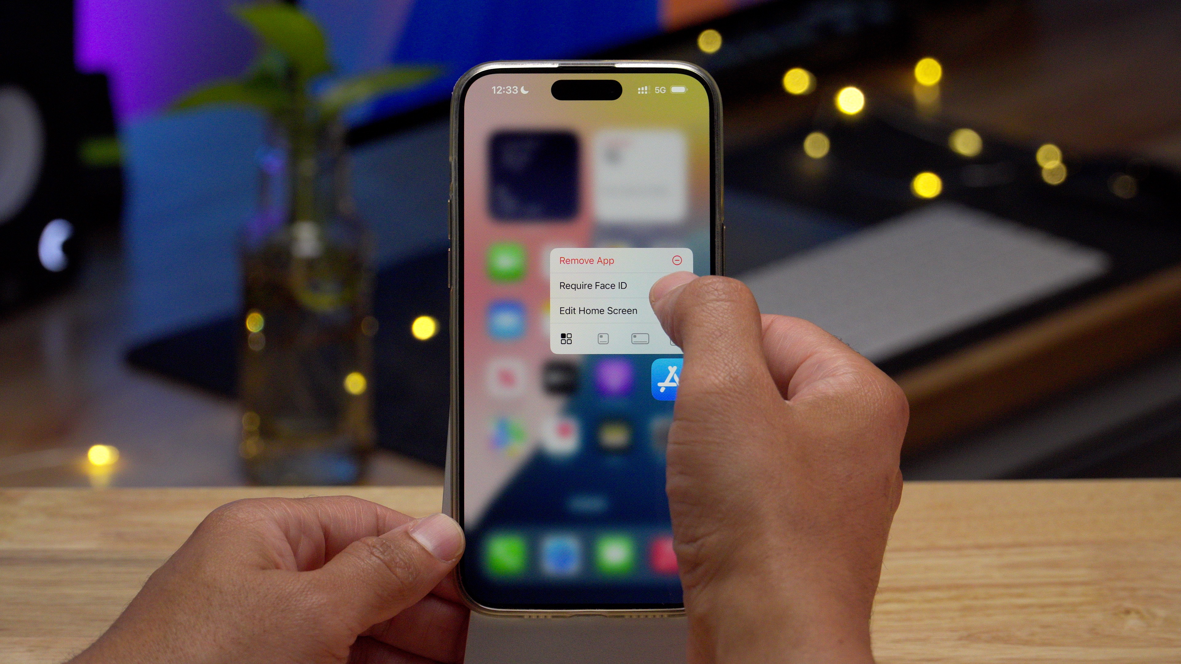 iOS 18 Require Face ID prompt on Home Screen when long-pressing app icon.
