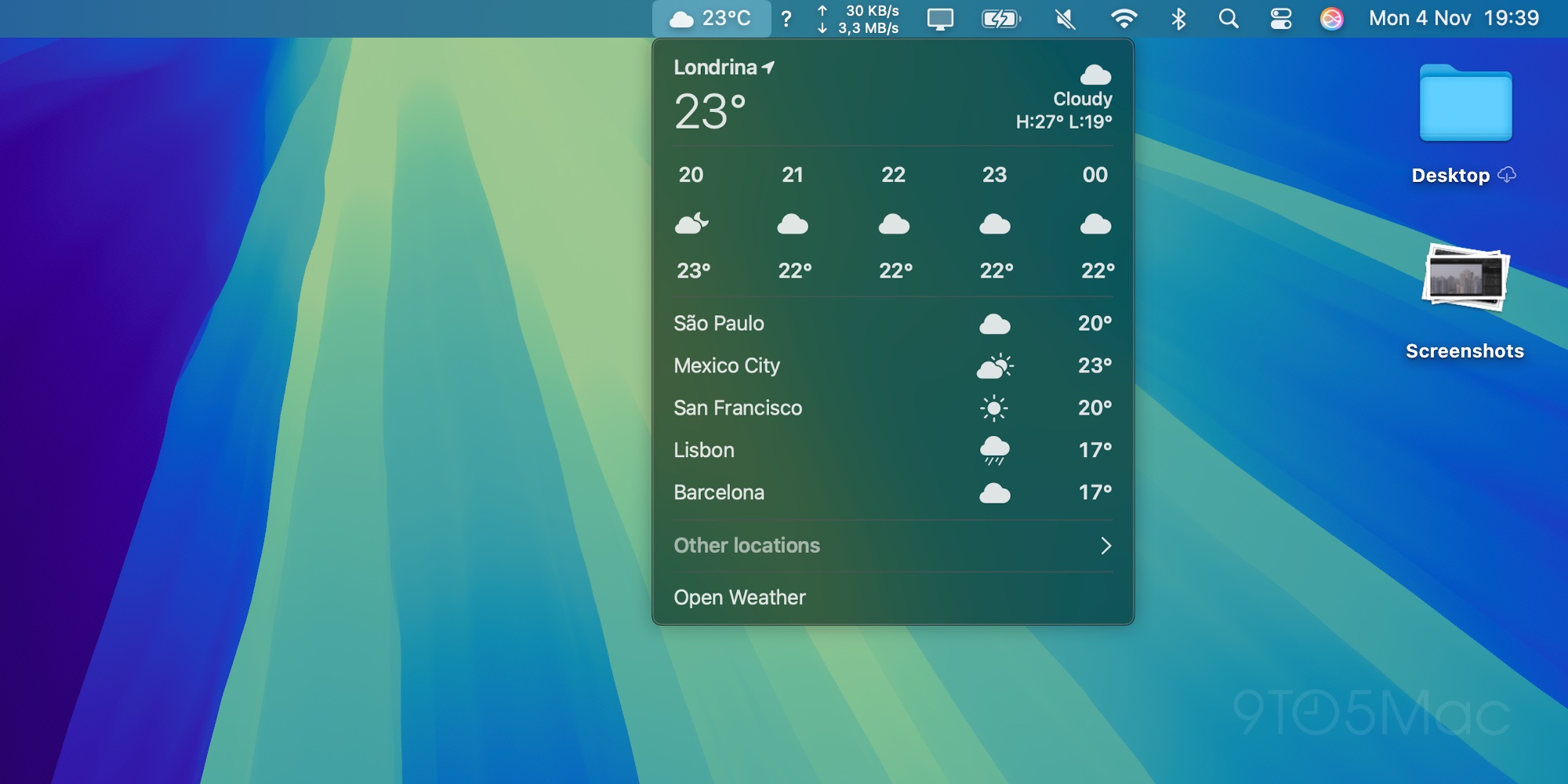 Nouveau widget Météo dans la barre de menu de macOS 15.2