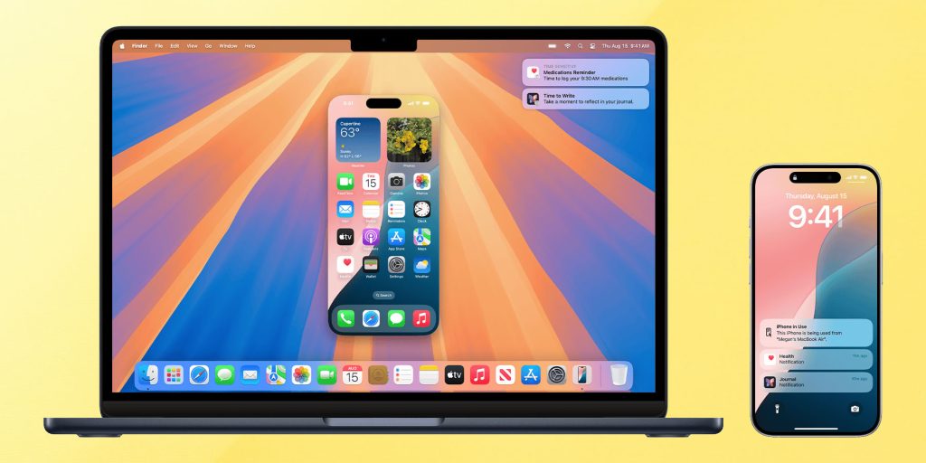 iPhone Mirroring currently a privacy and legal risk on work Macs | Screengrabs of feature in use