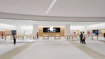 Latest Apple store again has curved frontage with seamless transition to interior