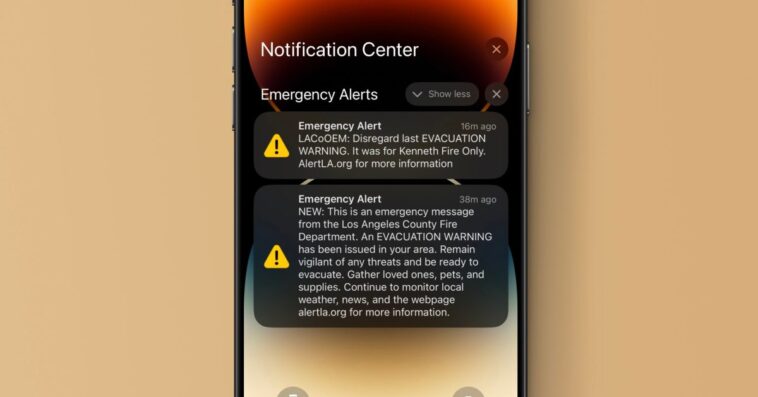 Les utilisateurs d'iPhone à Los Angeles reçoivent par erreur une alerte d'évacuation 1 All iPhone users in Los Angeles were accidentally sent an evacuation alert