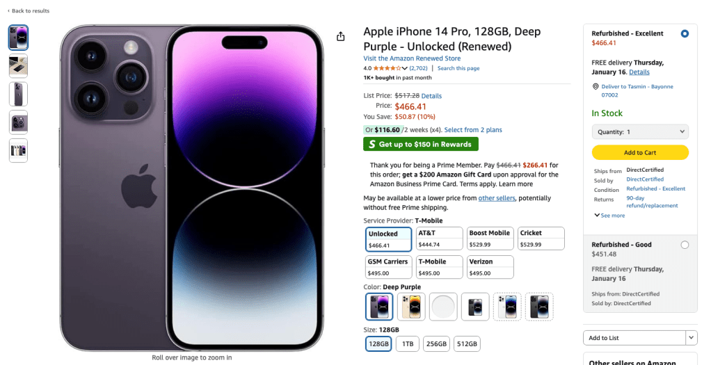 iPhone 14 Pro reconditionne une affaire a 450