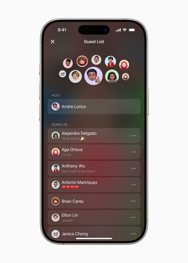 Liste des invités sur Apple Invites