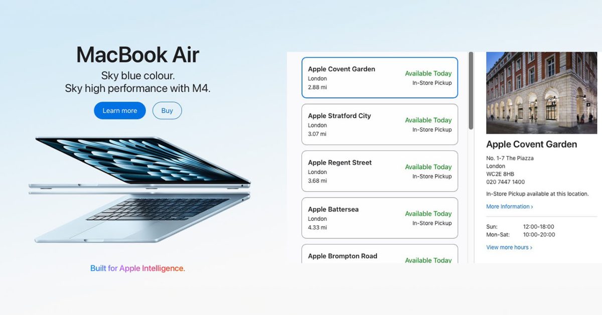M4 MacBook Air available for immediate pickup as new Mac and iPad orders go live
