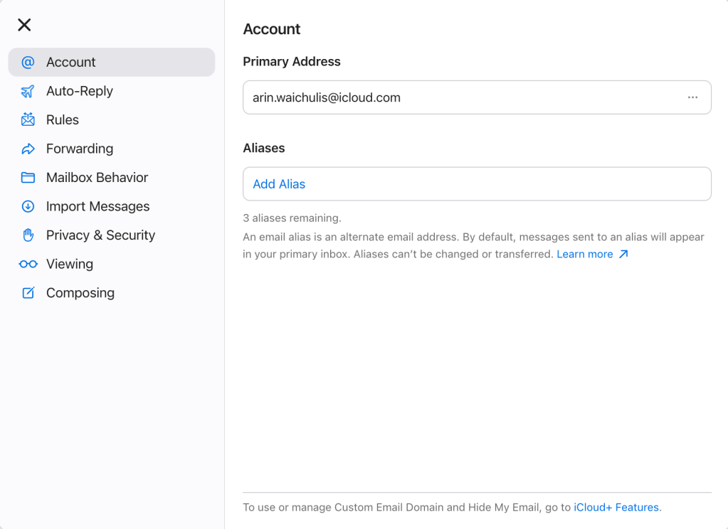 Sécu : Ce vieux truc d'alias vous révèle qui vend ou fuit votre email 4 Paramètres alias iCloud