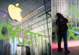 5th Avenue Apple Store spray-painted by climate protesters calling for boycott