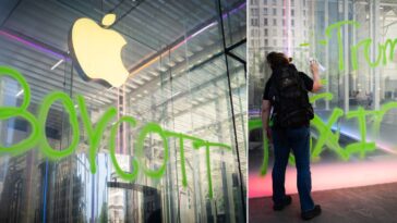5th Avenue Apple Store spray-painted by climate protesters calling for boycott