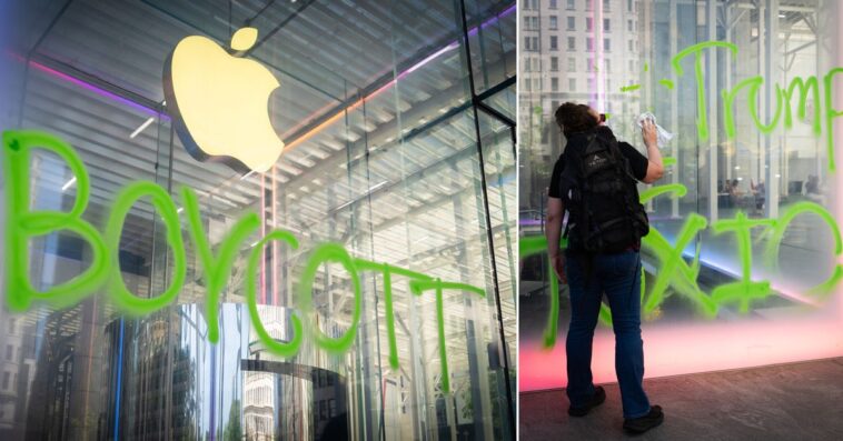 Apple Store de la 5th Avenue vandalisé par des manifestants pour un boycott climatique 1 5th Avenue Apple Store spray-painted by climate protesters calling for boycott