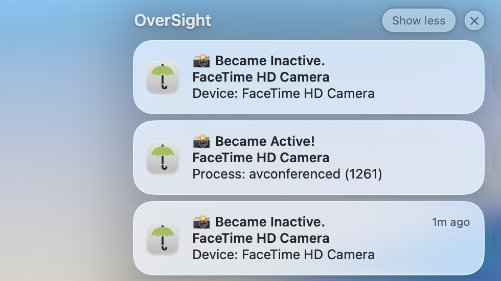 Application securite verifiez si la camera ou le micro