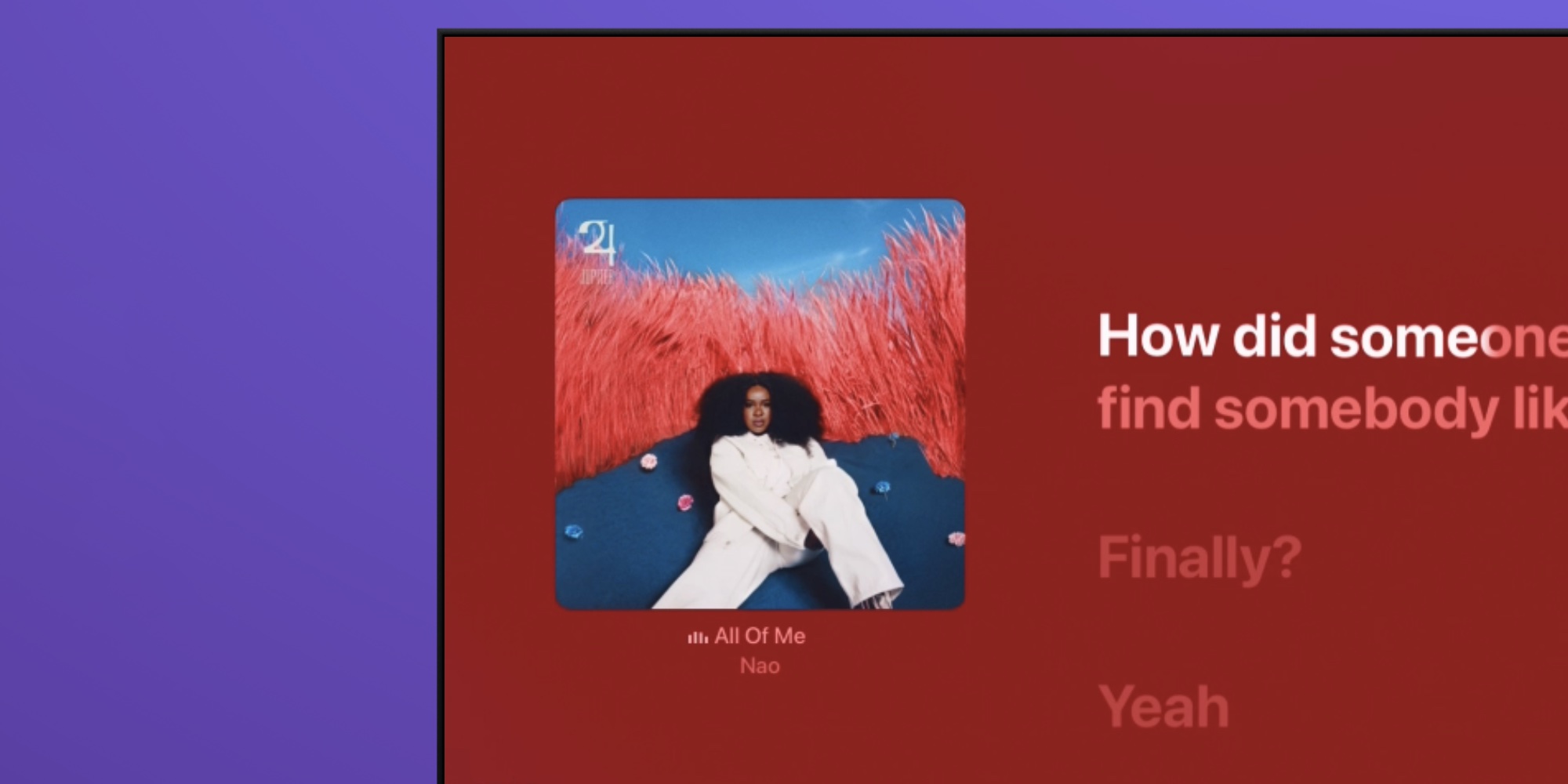 Capture d'écran des paroles d'Apple Music sur tvOS