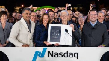 Watch Tim Cook ring the Nasdaq Opening Bell as part of Apple’s 50th anniversary celebrations