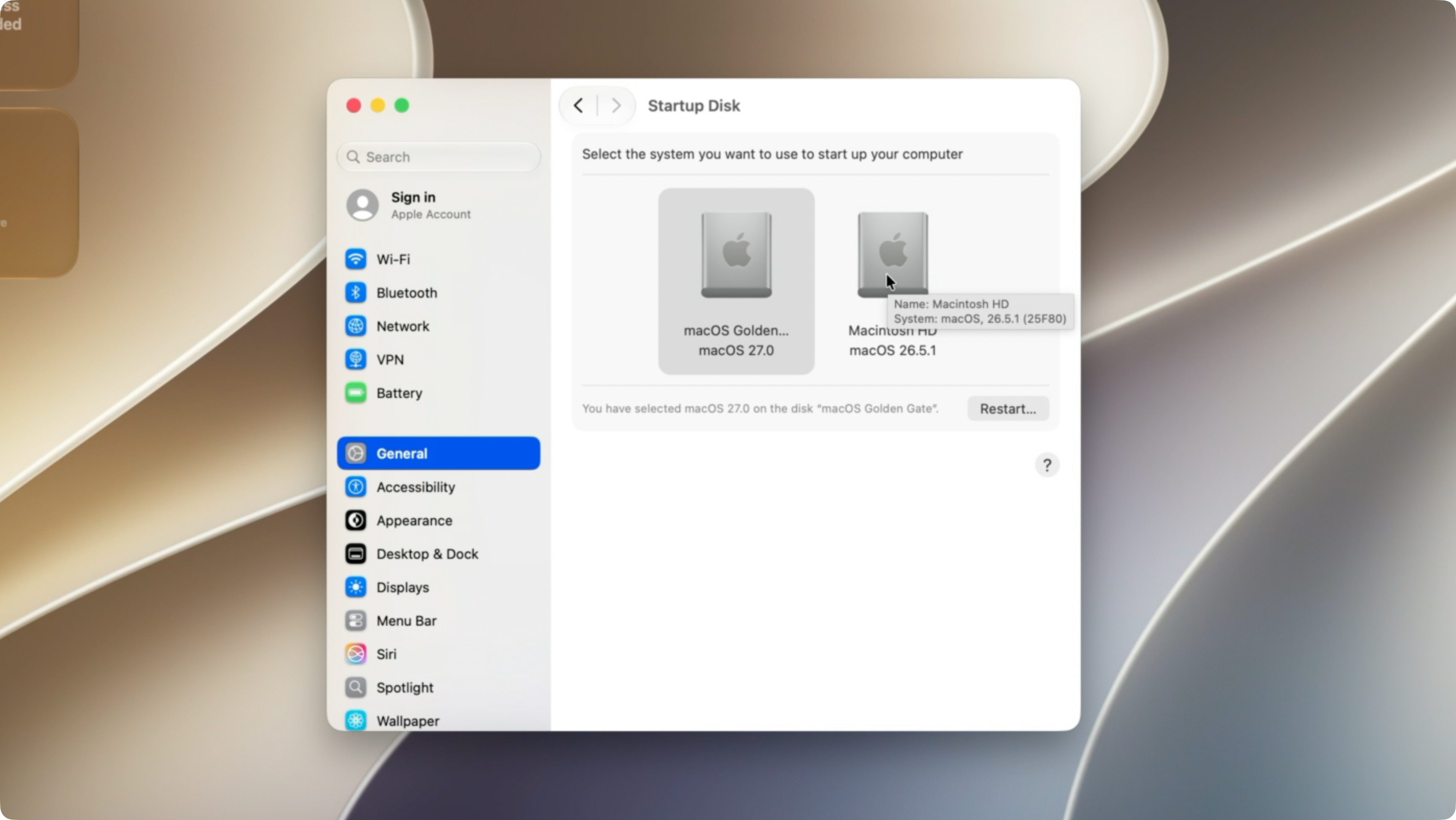 Sélection du disque de démarrage macOS