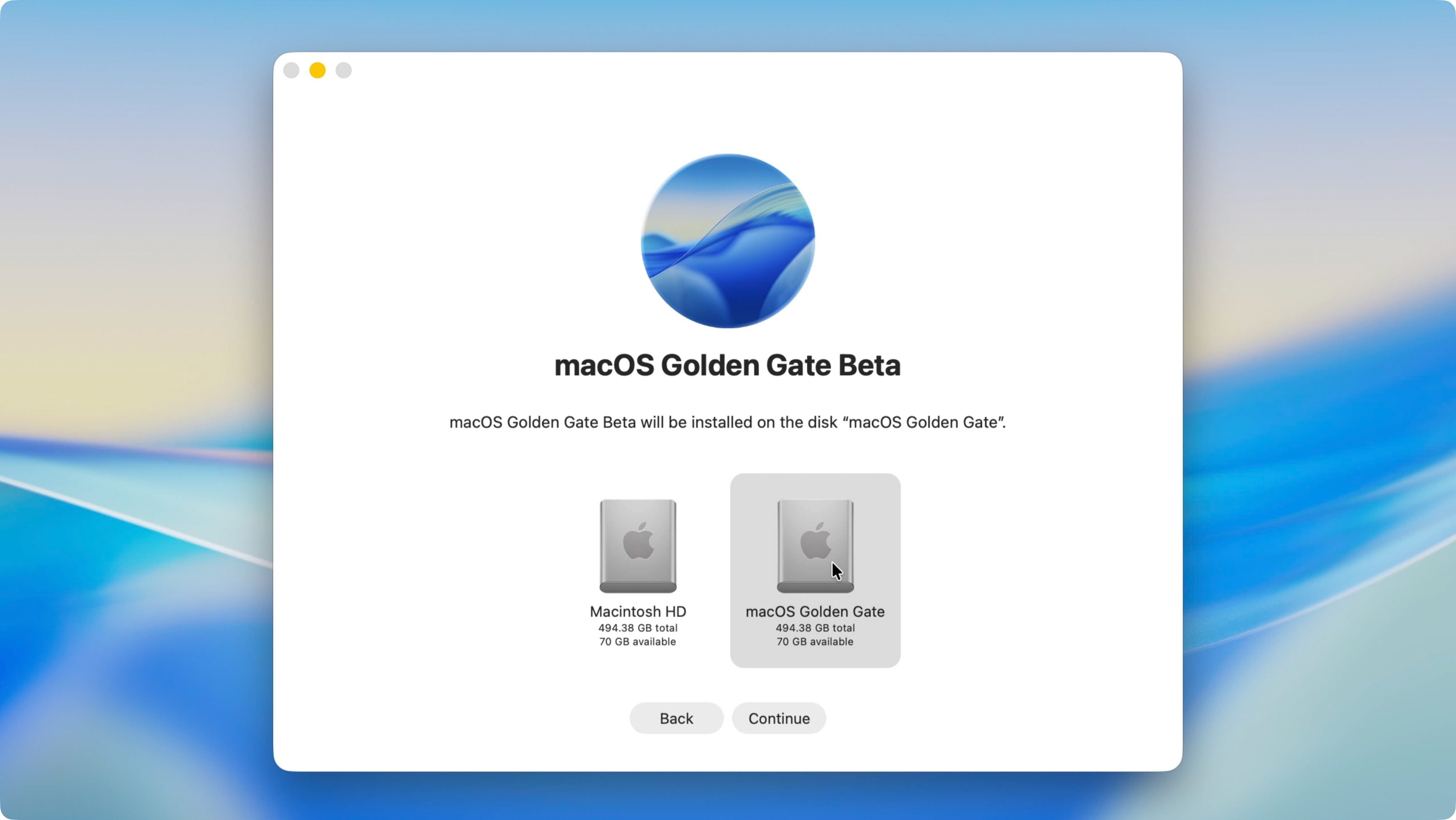 Programme d'installation de macOS Golden Gate