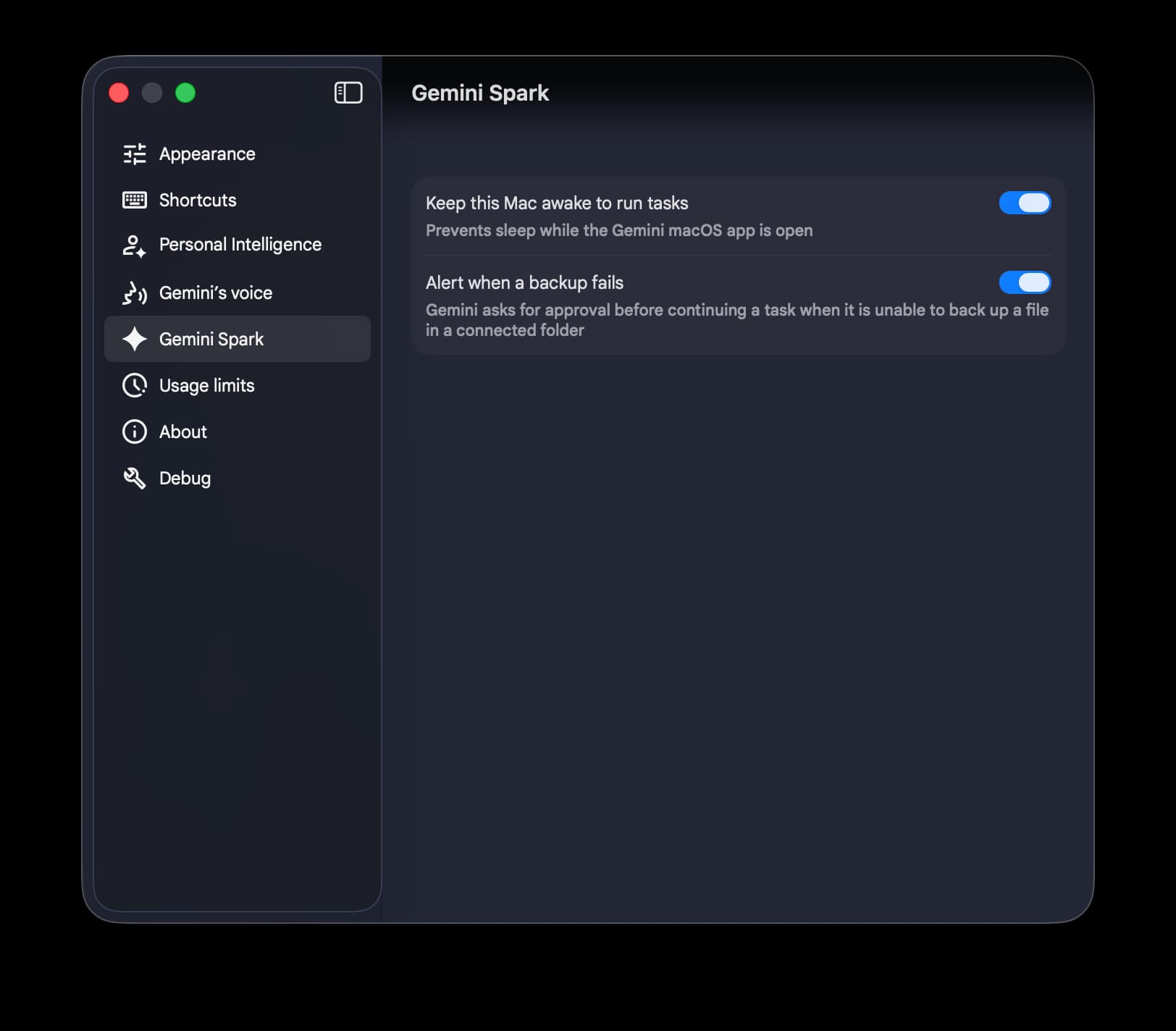 Gemini Spark : déploiement sur macOS pour tâches locales et automatisation 3 Paramètres de Gemini Spark