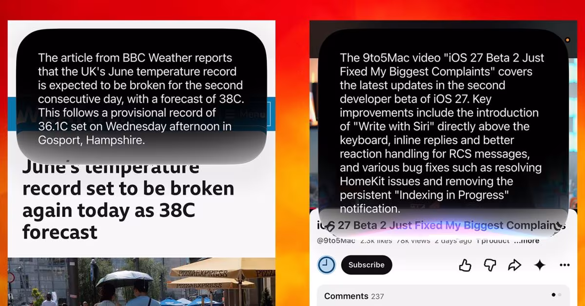 Siri will sometimes summarize webpages and videos from within Safari and YouTube apps