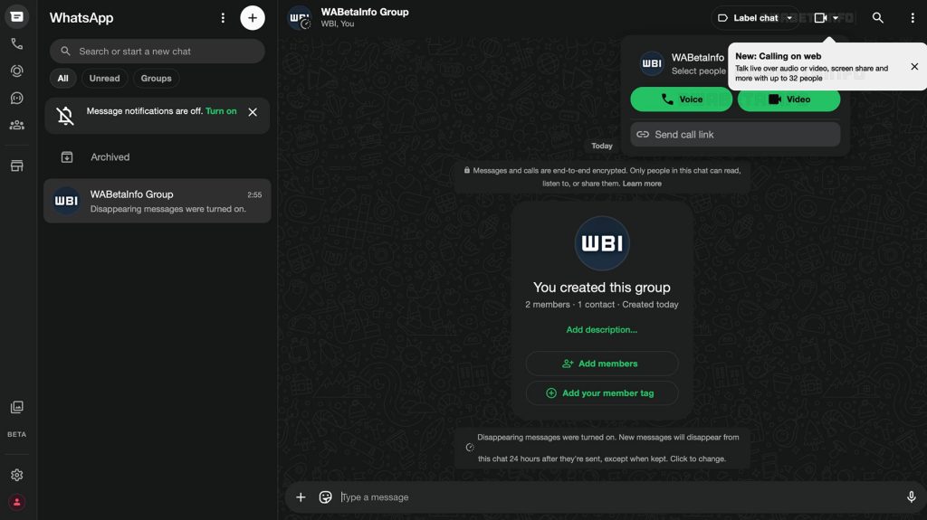 WhatsApp Web : les appels voix et vidéo s'étendent aux groupes en test 2 WhatsApp Web les appels voix et video setendent